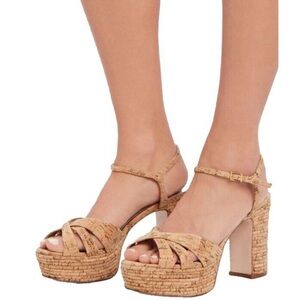 Schutz Darilia Womens Cork Platform Sandal Heel in Natural Tan size 9